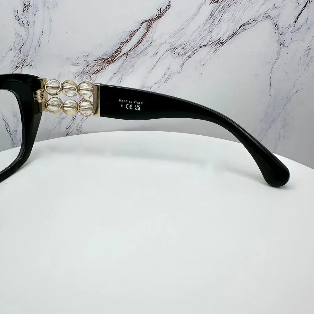 New CHANEL Eyeglasses Black Gold Cat Eye Clear Rotating Pearls 52mm - Picture 6 of 15